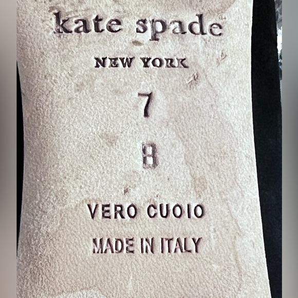 KATE SPADE made Italy Black Suede Leather crystal  buckle Shoes 7B - Picture 7 of 10